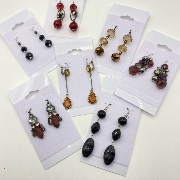 Glass Pierced Sparkly Earrings Bundle of Seven Long Pairs - Picture 10 of 10